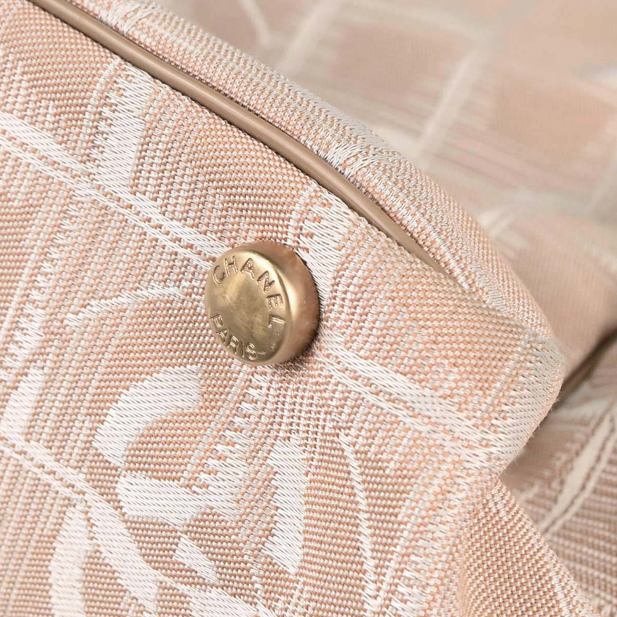 Chanel 2003-2004 Beige Jacquard Nylon Travel Line Tote Handbag