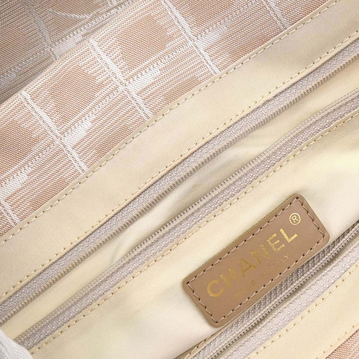 Chanel 2003-2004 Beige Jacquard Nylon Travel Line Tote Handbag
