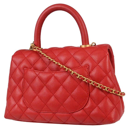 Chanel 2019 Red Caviar Skin Coco Handle 2way Shoulder Handbag