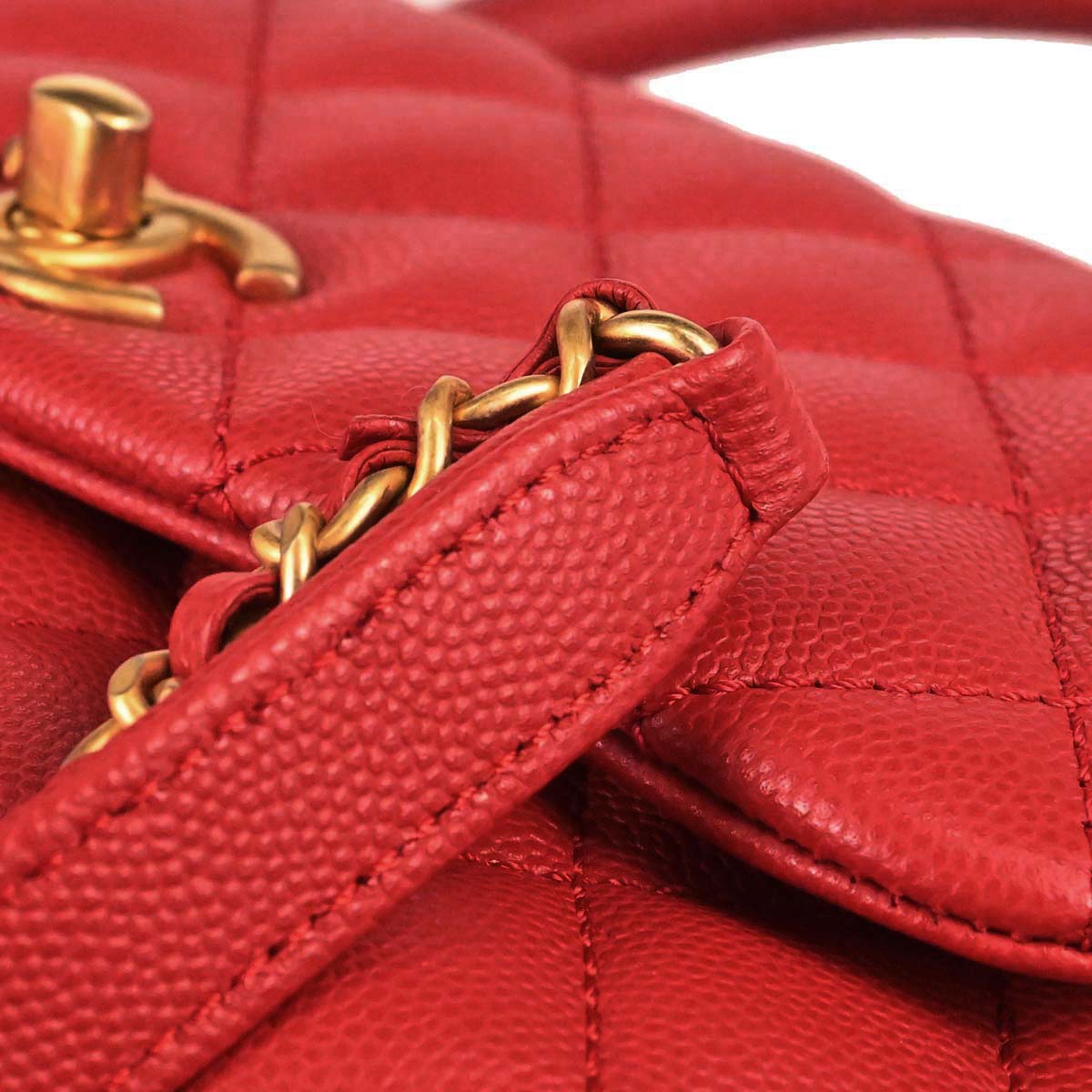 Chanel 2019 Red Caviar Skin Coco Handle 2way Shoulder Handbag