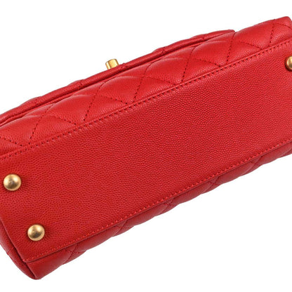 Chanel 2019 Red Caviar Skin Coco Handle 2way Shoulder Handbag
