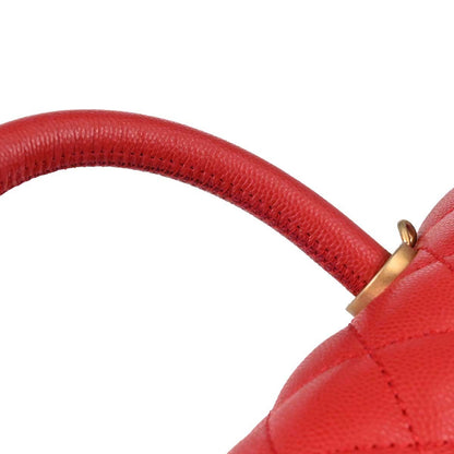 Chanel 2019 Red Caviar Skin Coco Handle 2way Shoulder Handbag