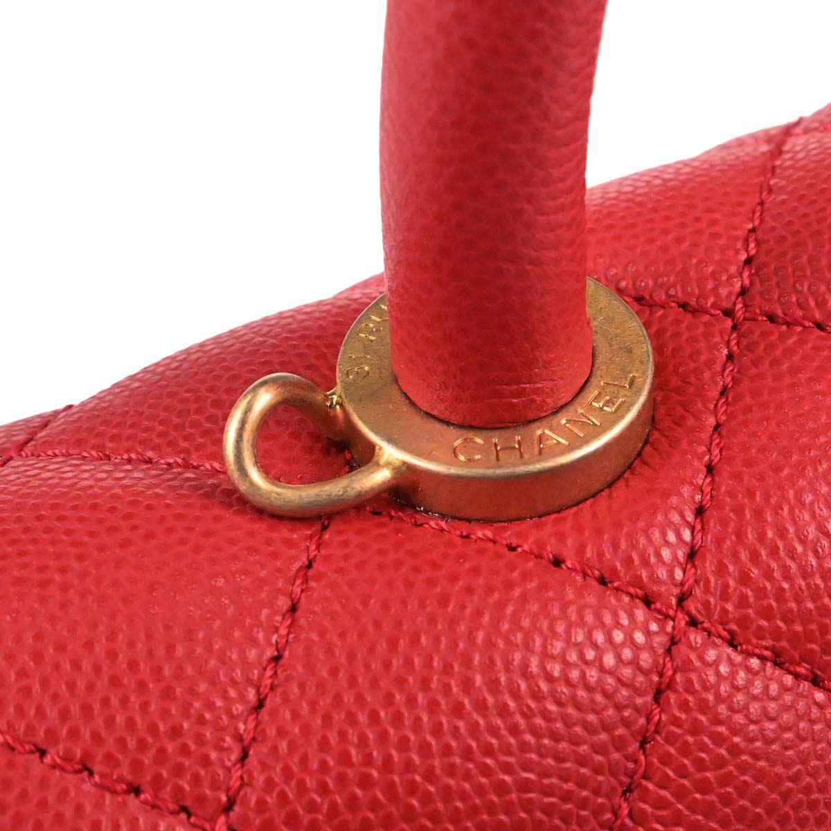 Chanel 2019 Red Caviar Skin Coco Handle 2way Shoulder Handbag