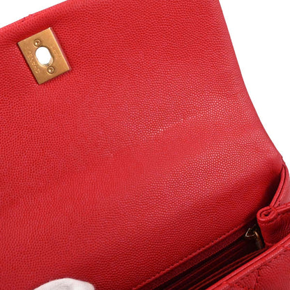 Chanel 2019 Red Caviar Skin Coco Handle 2way Shoulder Handbag