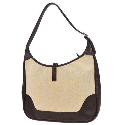 Hermes 2001 Beige Chocolat Toile H Box Calf Trim 31 Shoulder Bag