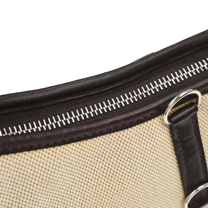 Hermes 2001 Beige Chocolat Toile H Box Calf Trim 31 Shoulder Bag
