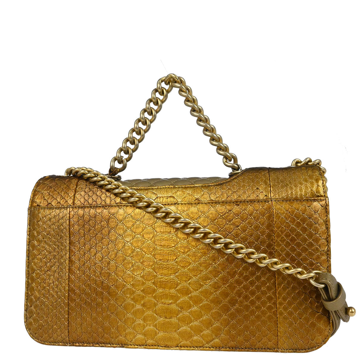 Chanel * 2014-2015 Gold Python Perfect Edge Flap Bag 2way Shoulder Handbag