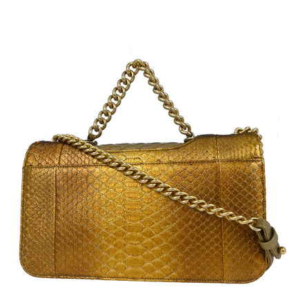 Chanel * 2014-2015 Gold Python Perfect Edge Flap Bag 2way Shoulder Handbag