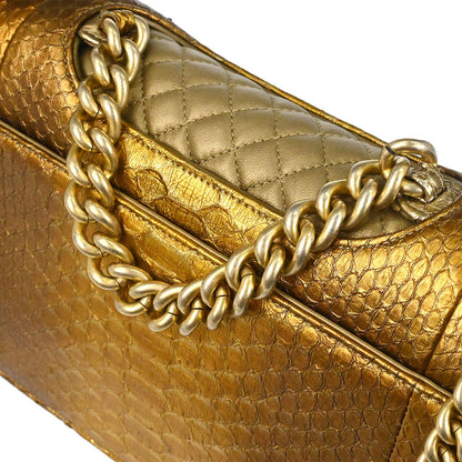 Chanel * 2014-2015 Gold Python Perfect Edge Flap Bag 2way Shoulder Handbag