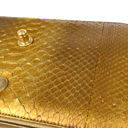Chanel * 2014-2015 Gold Python Perfect Edge Flap Bag 2way Shoulder Handbag