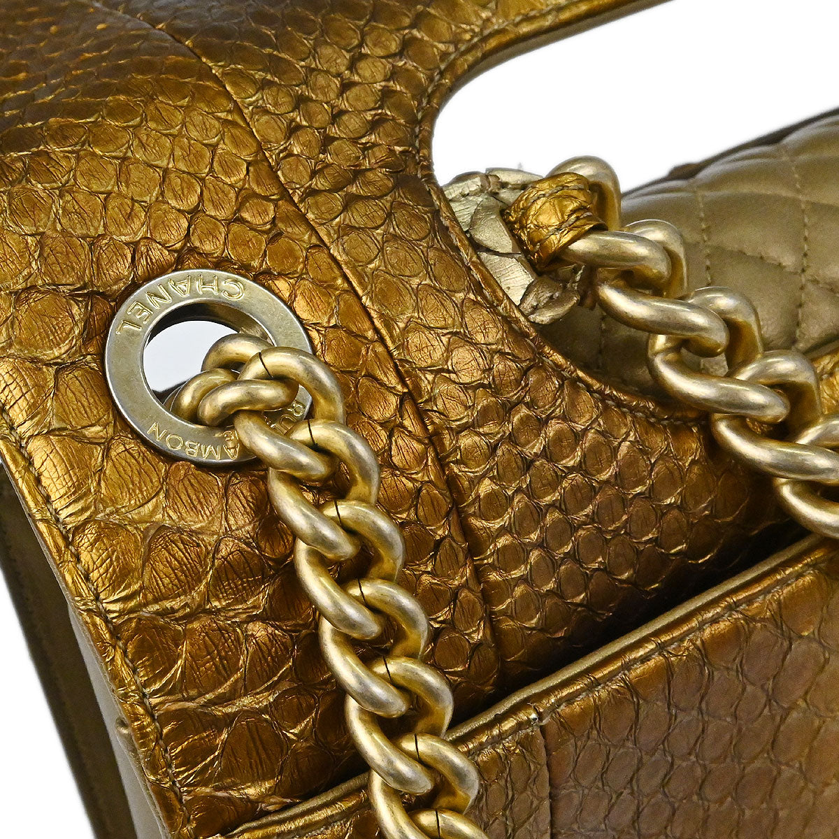 Chanel * 2014-2015 Gold Python Perfect Edge Flap Bag 2way Shoulder Handbag