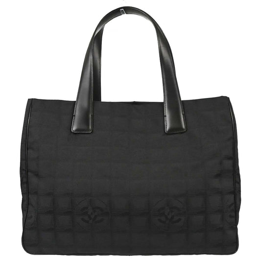 Chanel 2005-2006 Black Jacquard Nylon Travel Line Tote Handbag