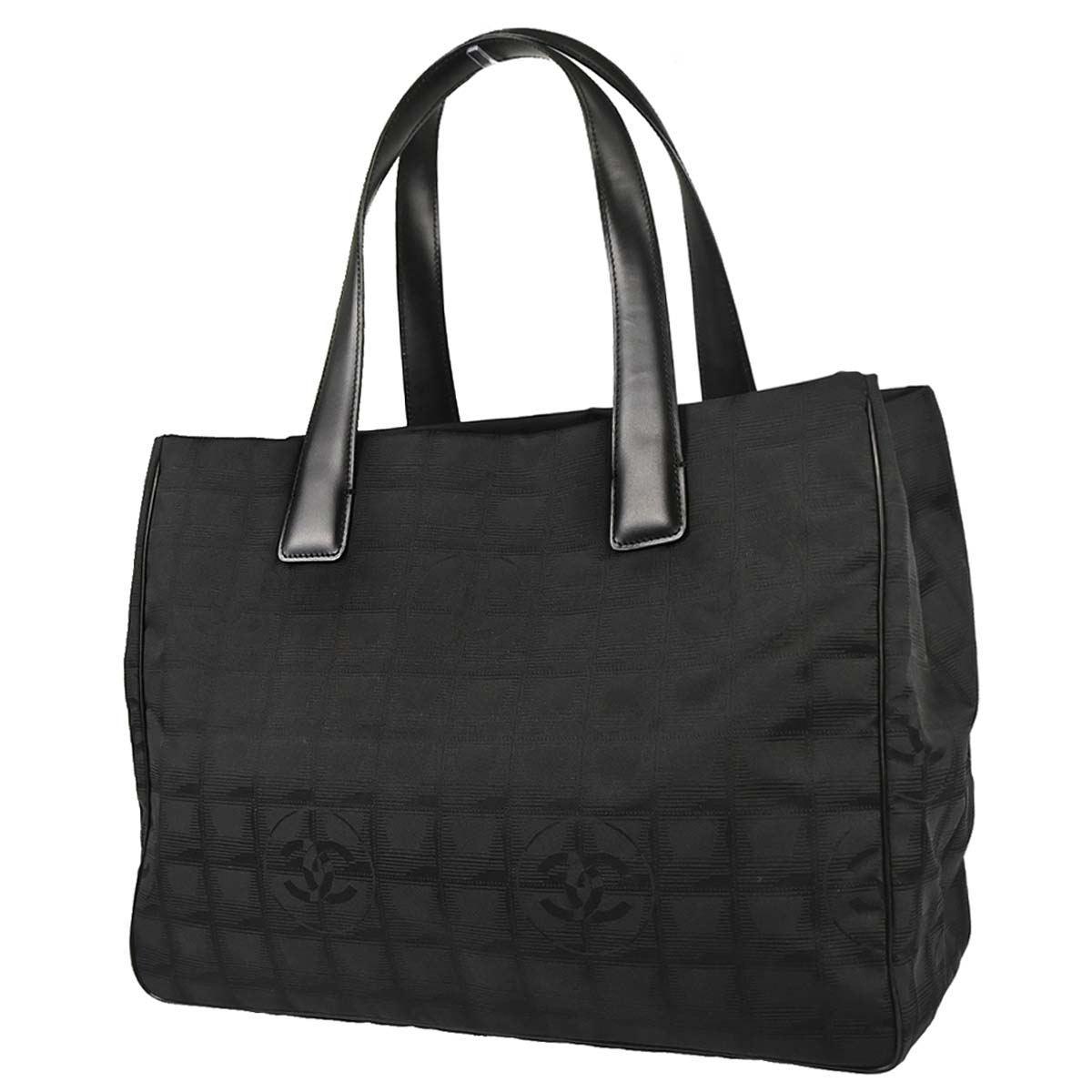 Chanel 2005-2006 Black Jacquard Nylon Travel Line Tote Handbag