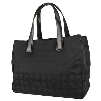 Chanel 2005-2006 Black Jacquard Nylon Travel Line Tote Handbag