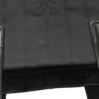 Chanel 2005-2006 Black Jacquard Nylon Travel Line Tote Handbag