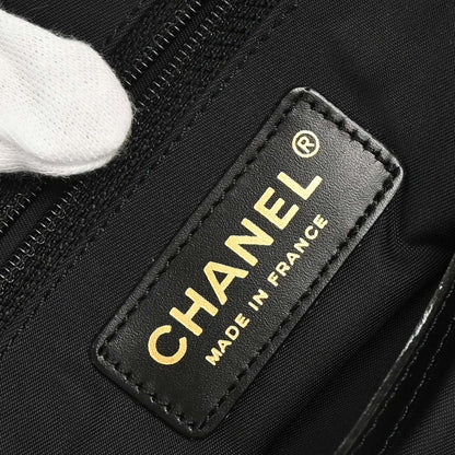 Chanel 2005-2006 Black Jacquard Nylon Travel Line Tote Handbag