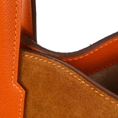 Hermes Orange Brown Doblis Epsom Maxibox Cabas 30 Tote Handbag