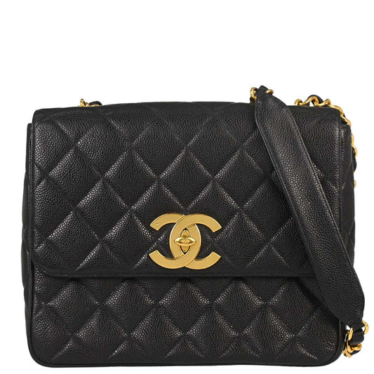 Chanel Black Caviar Skin Straight Flap Shoulder Bag