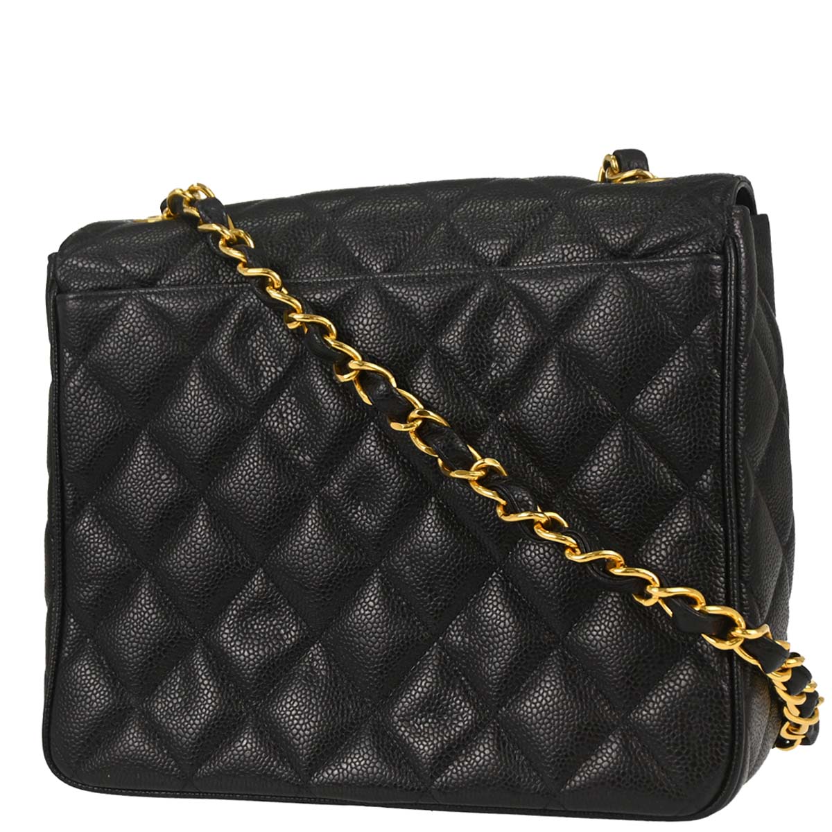 Chanel Black Caviar Skin Straight Flap Shoulder Bag