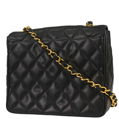 Chanel Black Caviar Skin Straight Flap Shoulder Bag