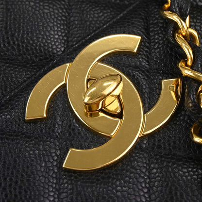 Chanel Black Caviar Skin Straight Flap Shoulder Bag