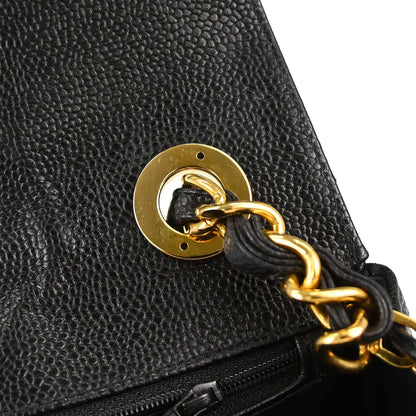 Chanel Black Caviar Skin Straight Flap Shoulder Bag