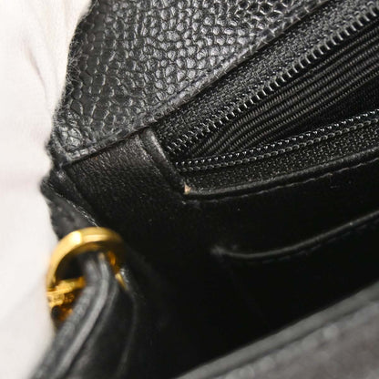 Chanel Black Caviar Skin Straight Flap Shoulder Bag