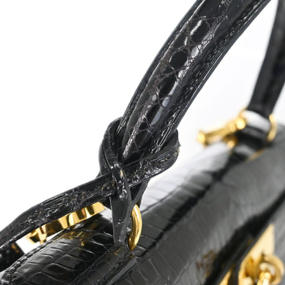 Hermes * 1996 Black Porosus Kelly 28 Sellier 2way Shoulder Handbag