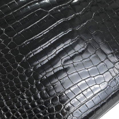 Hermes * 1996 Black Porosus Kelly 28 Sellier 2way Shoulder Handbag
