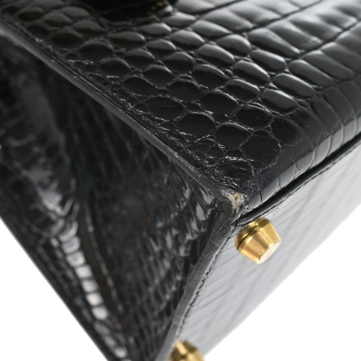 Hermes * 1996 Black Porosus Kelly 28 Sellier 2way Shoulder Handbag