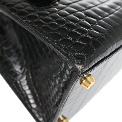 Hermes * 1996 Black Porosus Kelly 28 Sellier 2way Shoulder Handbag