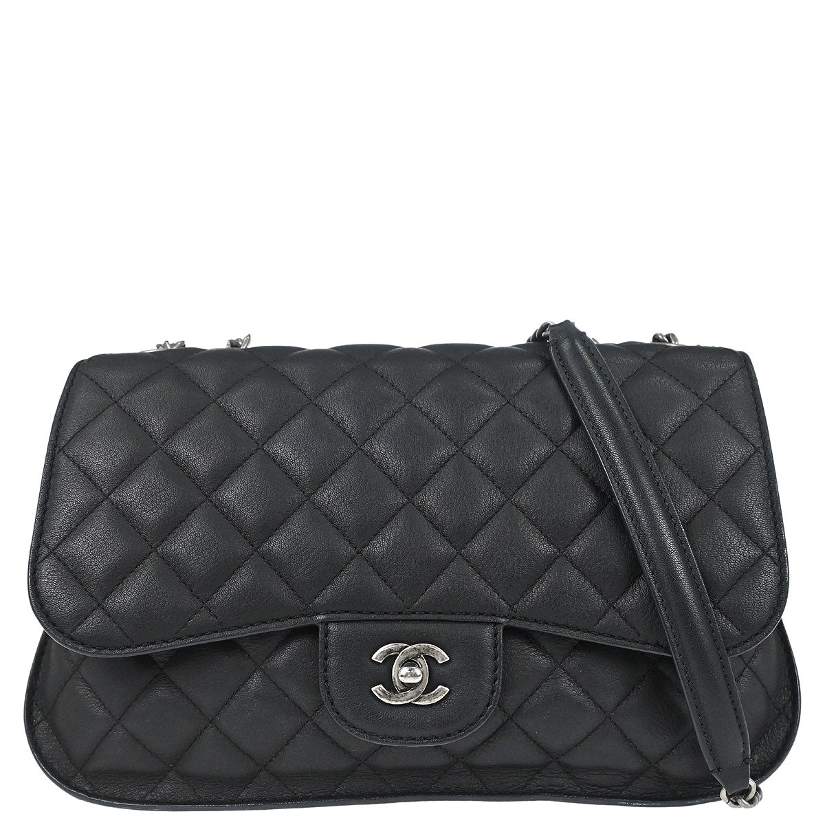Chanel Black Calfskin Jumbo Double Flap Shoulder Bag