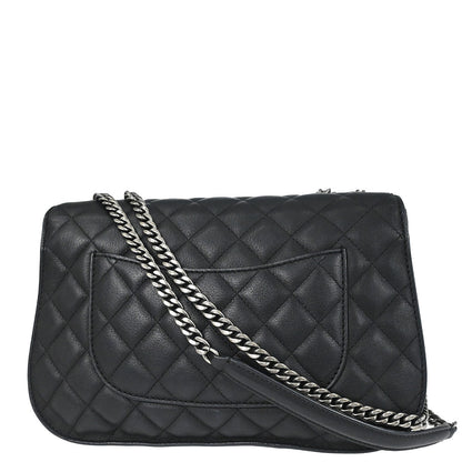 Chanel Black Calfskin Jumbo Double Flap Shoulder Bag