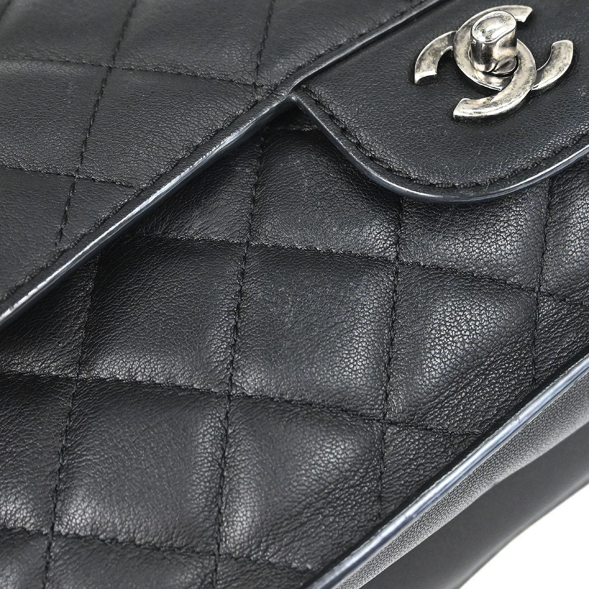 Chanel Black Calfskin Jumbo Double Flap Shoulder Bag