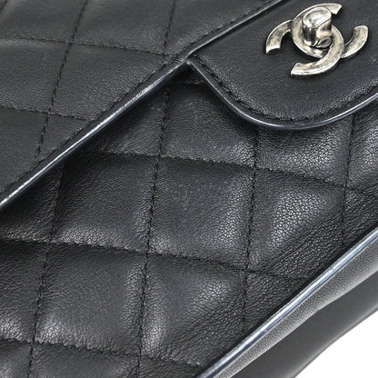 Chanel Black Calfskin Jumbo Double Flap Shoulder Bag