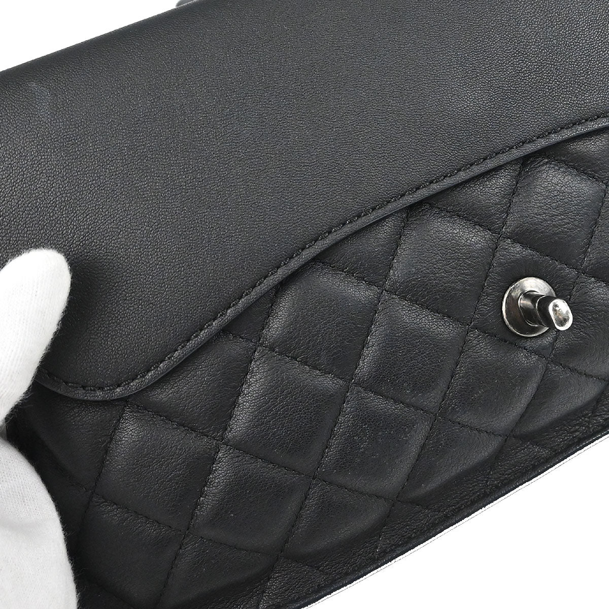 Chanel Black Calfskin Jumbo Double Flap Shoulder Bag