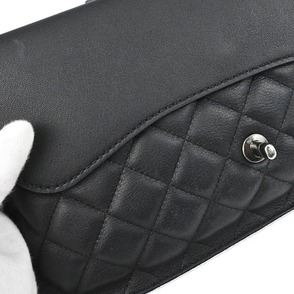 Chanel Black Calfskin Jumbo Double Flap Shoulder Bag