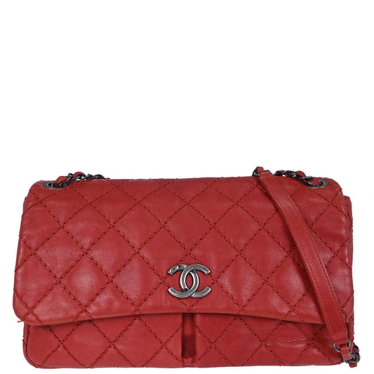 Chanel 2012-2013 Red Calfskin Ultimate Stitch Natural Beauty Split Pocket Flap Bag