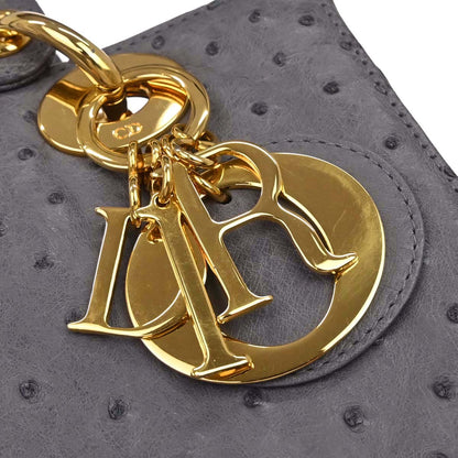 Christian Dior * Gray Ostrich Medium Lady Dior 2way Shoulder Handbag
