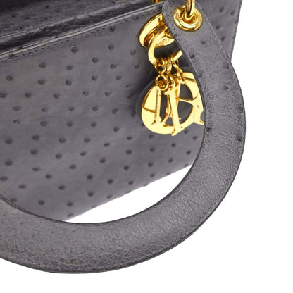 Christian Dior * Gray Ostrich Medium Lady Dior 2way Shoulder Handbag