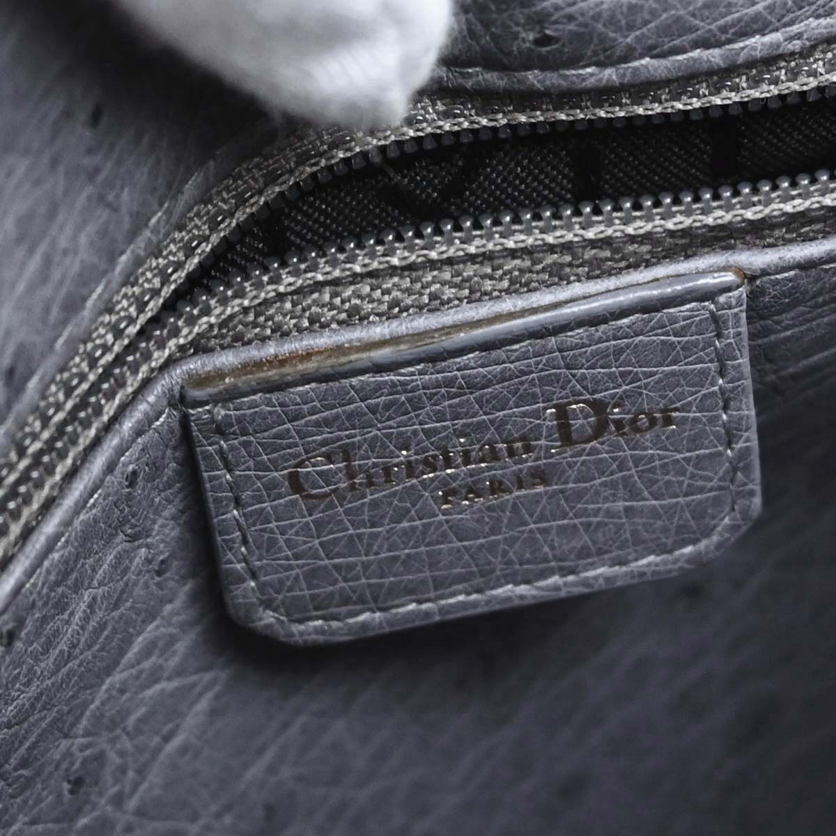 Christian Dior * Gray Ostrich Medium Lady Dior 2way Shoulder Handbag