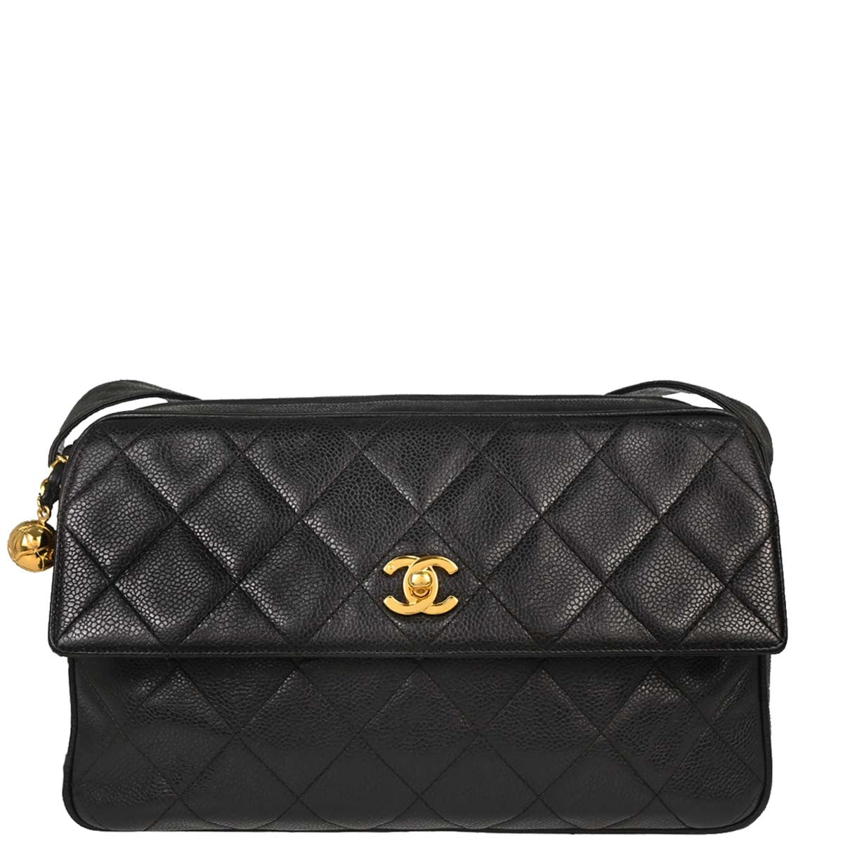 Chanel 1994-1996 Black Caviar Skin Camera Bag Jumbo
