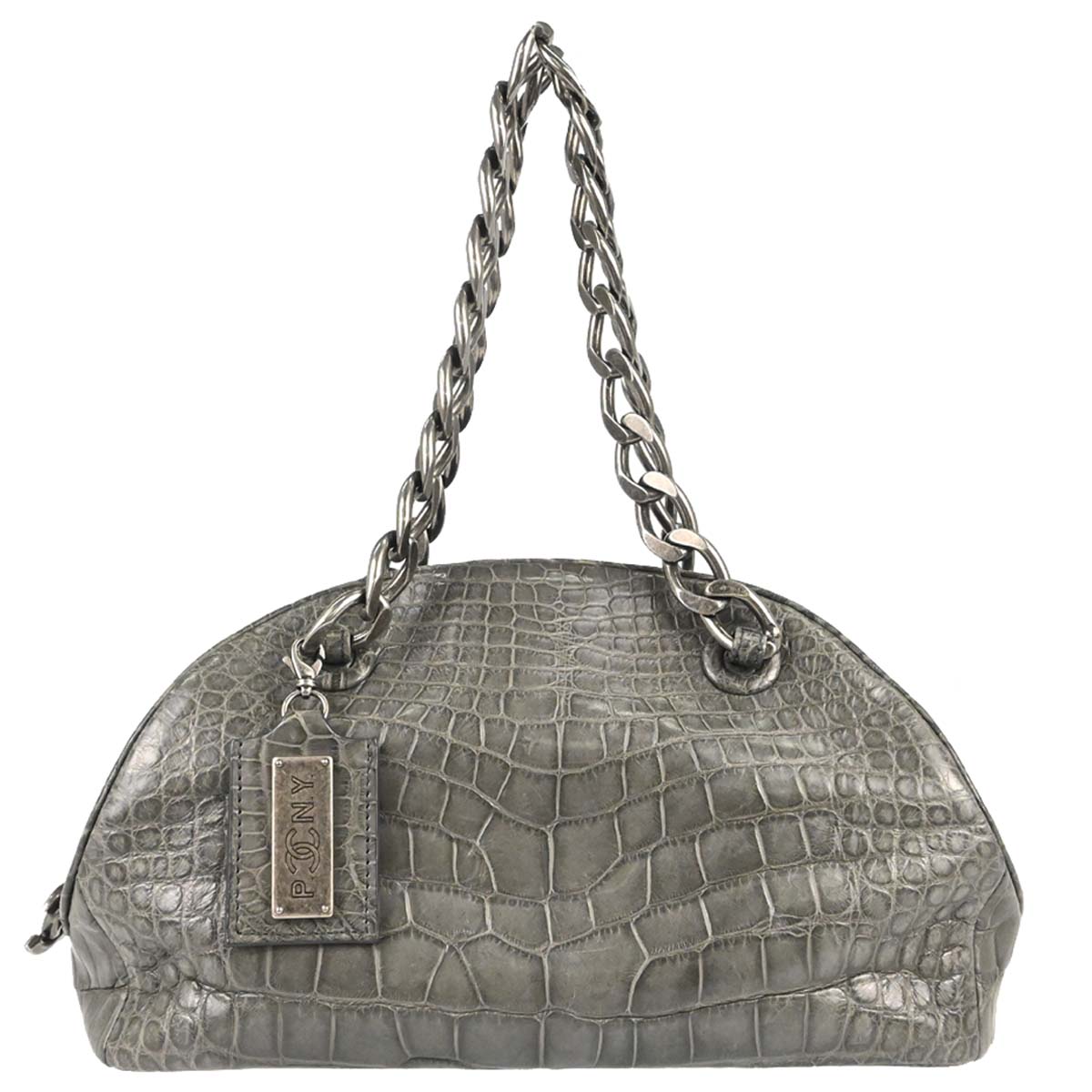 Chanel 2005-2006* Gray Crocodile Paris-New York Bowling Bag Handbag