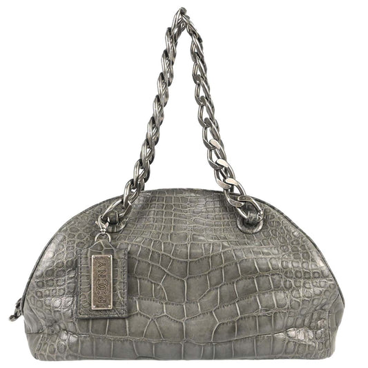 Chanel 2005-2006* Gray Crocodile Paris-New York Bowling Bag Handbag