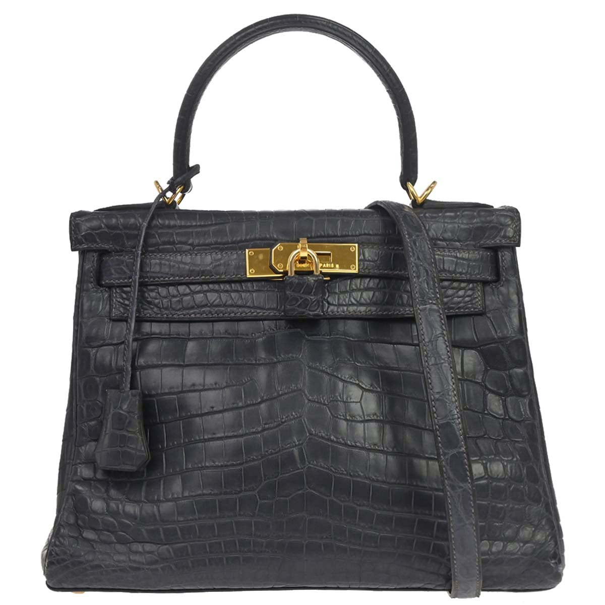 Hermes * 2001 Blue Indigo Matt Niloticus Kelly 28 Retourne 2way Shoulder Handbag