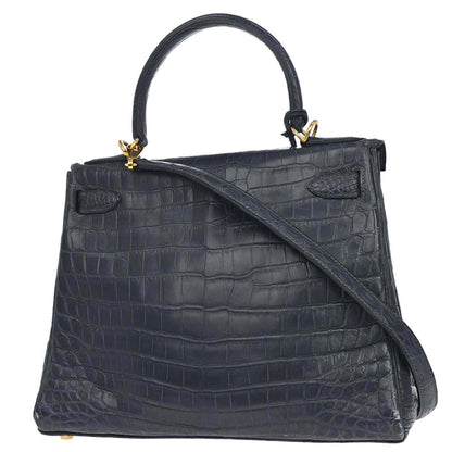 Hermes * 2001 Blue Indigo Matt Niloticus Kelly 28 Retourne 2way Shoulder Handbag