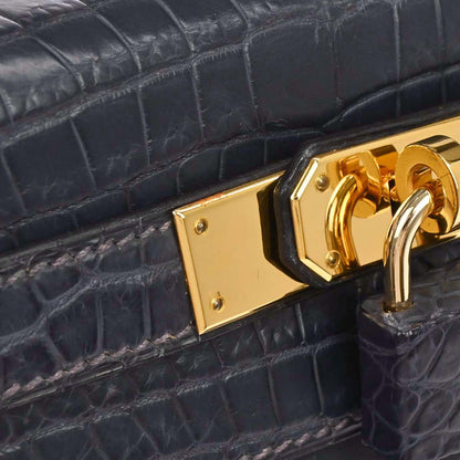 Hermes * 2001 Blue Indigo Matt Niloticus Kelly 28 Retourne 2way Shoulder Handbag
