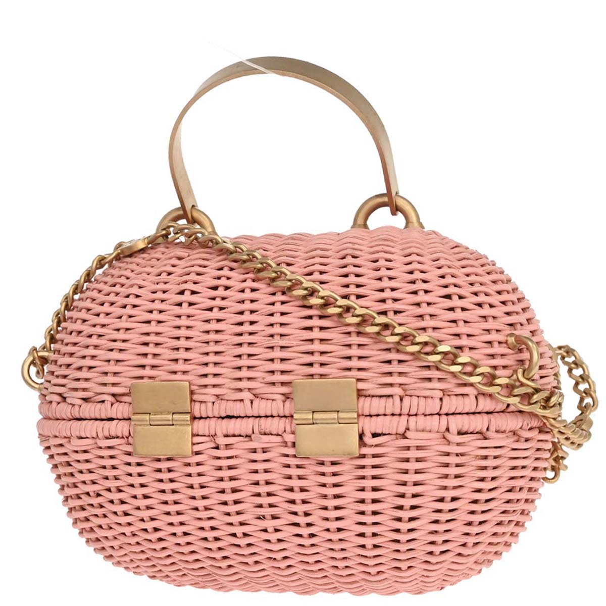 Chanel 2005-2006 Pink Rattan Heart Lock Basket Bag 2way Shoulder Handbag