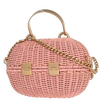 Chanel 2005-2006 Pink Rattan Heart Lock Basket Bag 2way Shoulder Handbag