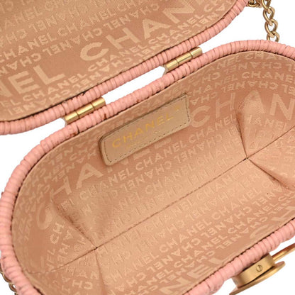 Chanel 2005-2006 Pink Rattan Heart Lock Basket Bag 2way Shoulder Handbag